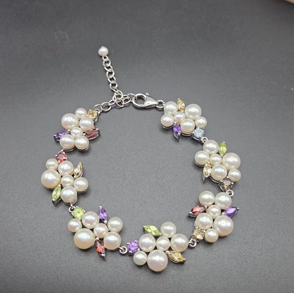 Ross Simons Pearl and Gemstone Bracelet. 7.5 Inch With 2 Inch Extender. - Picture 1 of 5